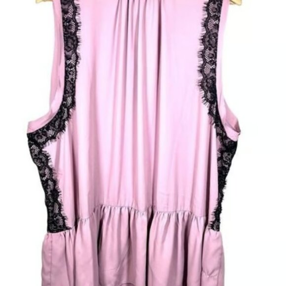 Lane Bryant Mauve Sleeveless Lace Trim Tie Front Peplum Top - Picture 3 of 4